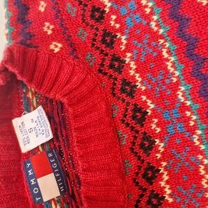 Vintage Tommy Hilfiger Sz Small Linen Cotton Blend Women's Red Patterned Sweater